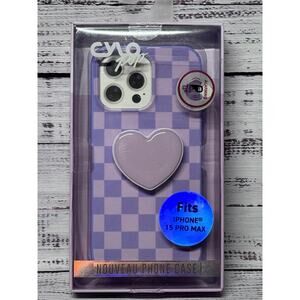 Purple Checkered & heart Geometry Case For iPhone 15 PRO MAX : NEW